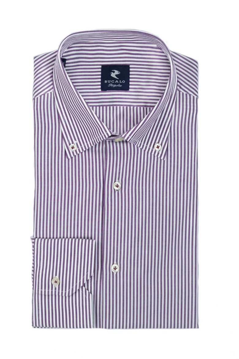 Imagen de CAMISA DE POPELINA A RAYAS CON CUELLO BUTTON DOWN