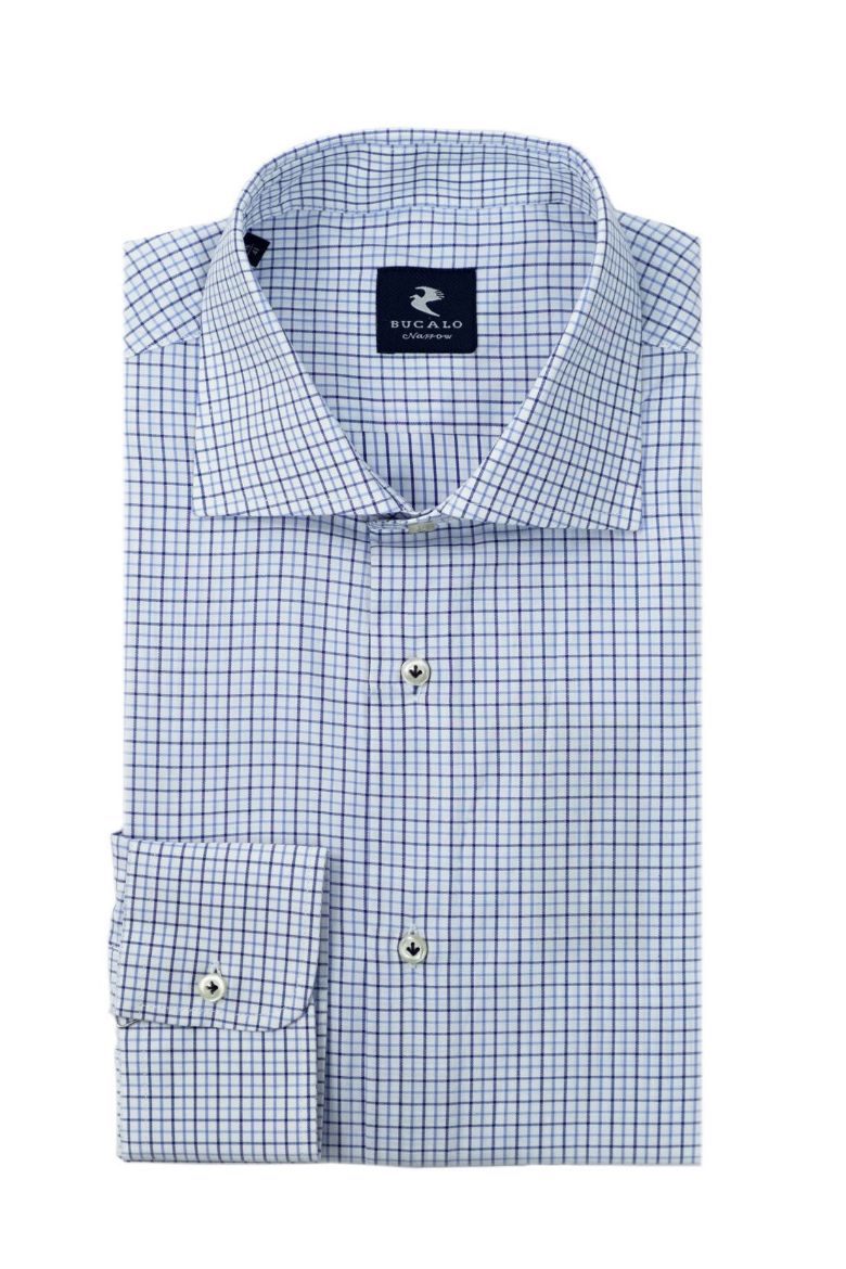 Imagen de Camisa clásica de twill a cuadros con cuello semi-francés