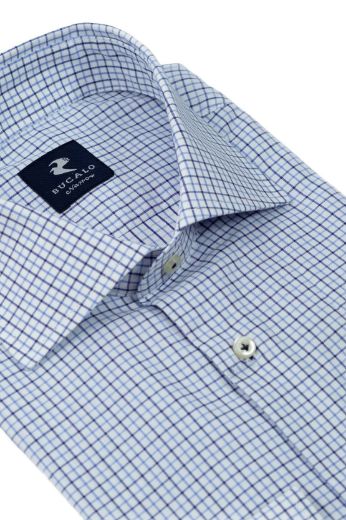 Imagen de Camisa clásica de twill a cuadros con cuello semi-francés