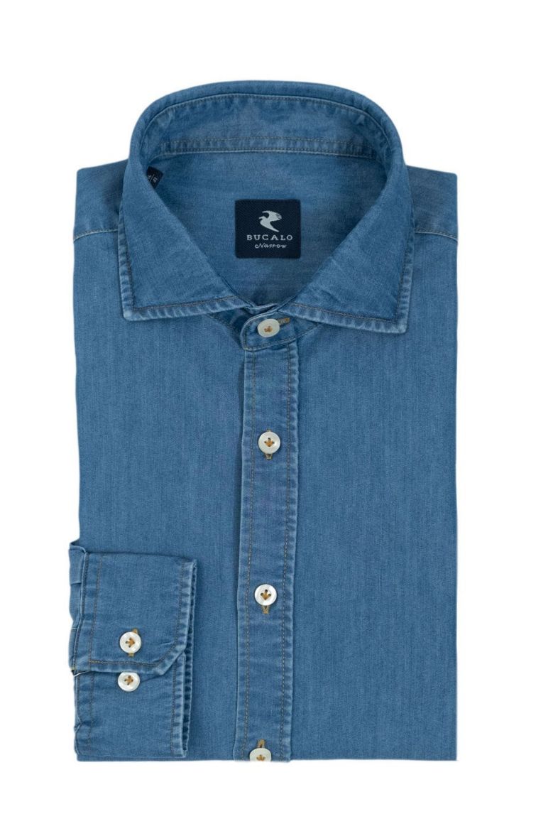 Imagen de Camisa de denim con cuello semi-francés pequeña