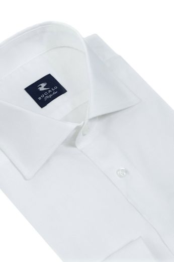 Imagen de CAMISA CLÁSICA DE ESPIGA DE COLOR LISO CON CUELLO SEMI-FRANCÉS PEQUEÑO