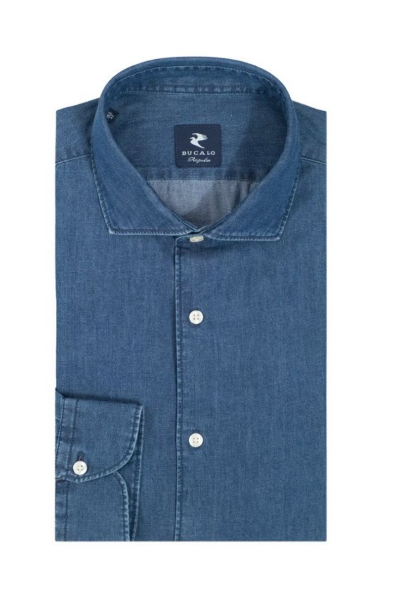 Imagen de Camisa deportiva de denim con cuello semi-francés pequeña