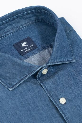 Imagen de Camisa deportiva de denim con cuello semi-francés pequeña